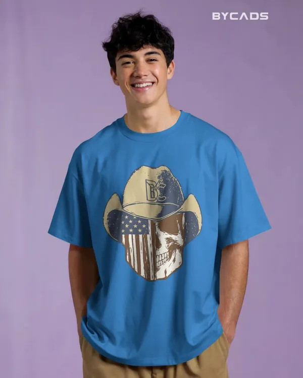 Blue_Cotton_Cowboy_Skull_Oversized_Unisex_T-Shirt_|_Grunge_Western_Graphic