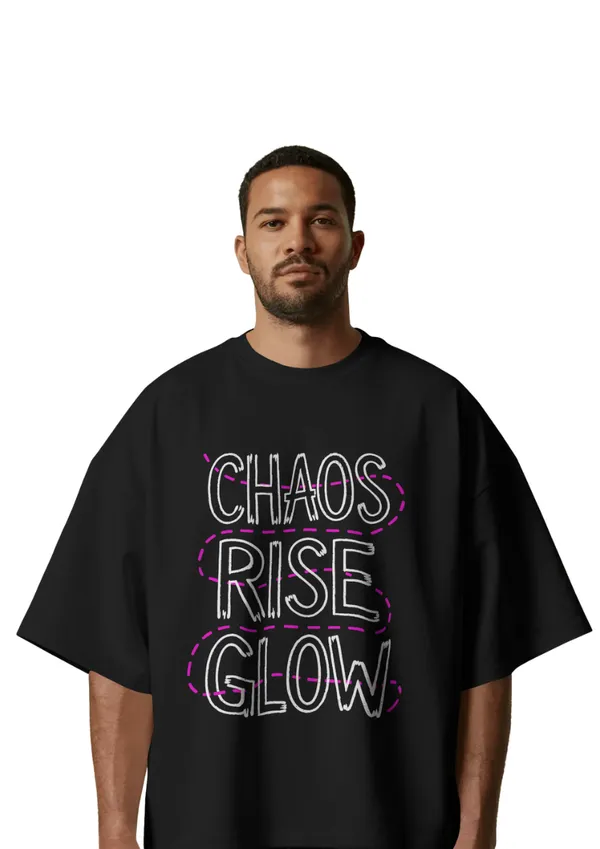 Chaos_Rise_Glow_Outline_Graphic_Oversized_Unisex_cotton_blend_T-Shirt_-_BYCADS