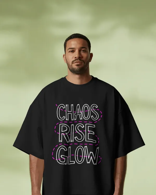 Chaos_Rise_Glow_Outline_Graphic_Oversized_Unisex_cotton_blend_T-Shirt_-_BYCADS
