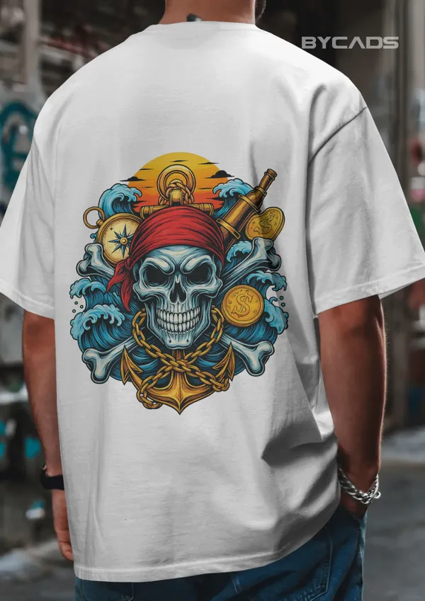 White_Cotton_Treasure_Hunt_Skull_Pirate_T-Shirt_|_Deep_Sea_Rebels_Drop