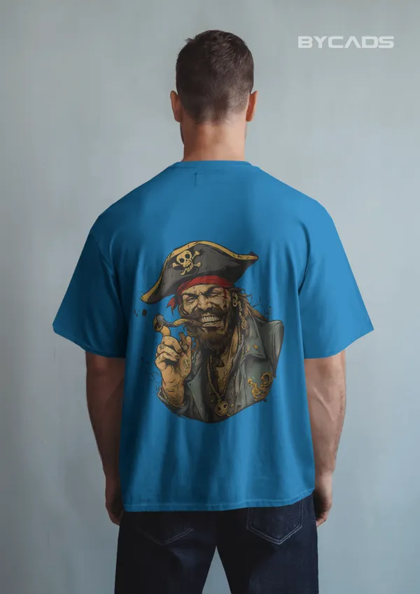 Blue_Cotton_Rogue_Pirate_Illustration_Oversized_Graphic_Unisex_T-Shirt_|_Signature_Drop