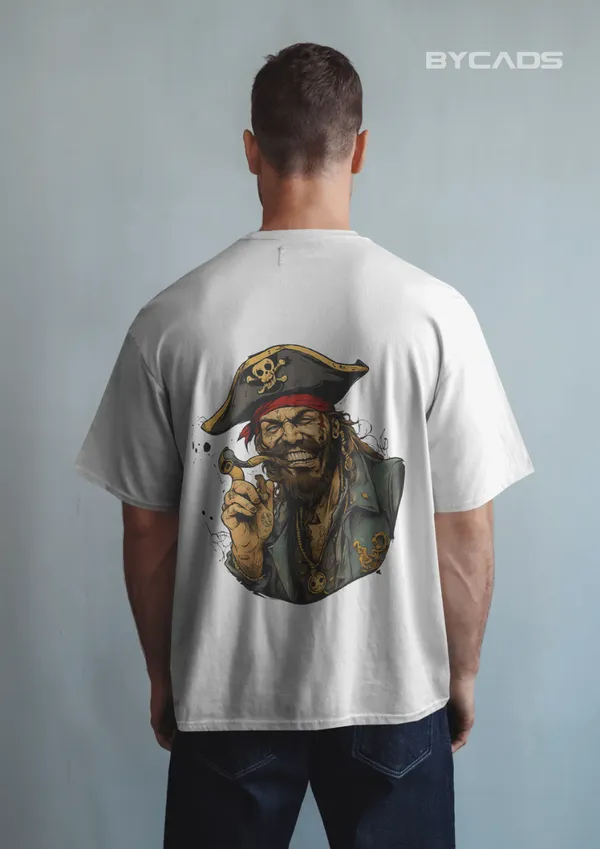 White_Cotton_Rogue_Pirate_Illustration_Oversized_Graphic_Unisex_T-Shirt_|_Signature_Drop