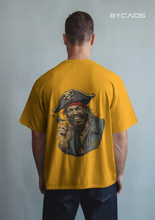 Yellow_Cotton_Rogue_Pirate_Illustration_Oversized_Graphic_Unisex_T-Shirt_|_Signature_Drop