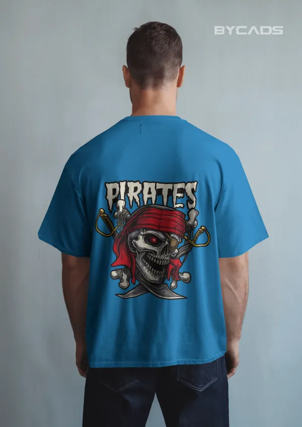 Blue_Cotton_Pirate_Skull_Oversized_Unisex_T-Shirt_|_Red_Bandana_&_Swords_Graphic