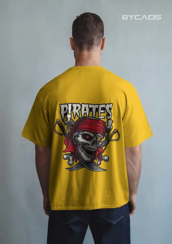 Yellow_Cotton_Pirate_Skull_Oversized_Unisex_T-Shirt_|_Red_Bandana_&_Swords_Graphic