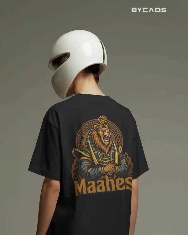 Black_Cotton_Maahes_Oversized_Unisex_T-Shirt_|_Egyptian_Warrior_Streetwear