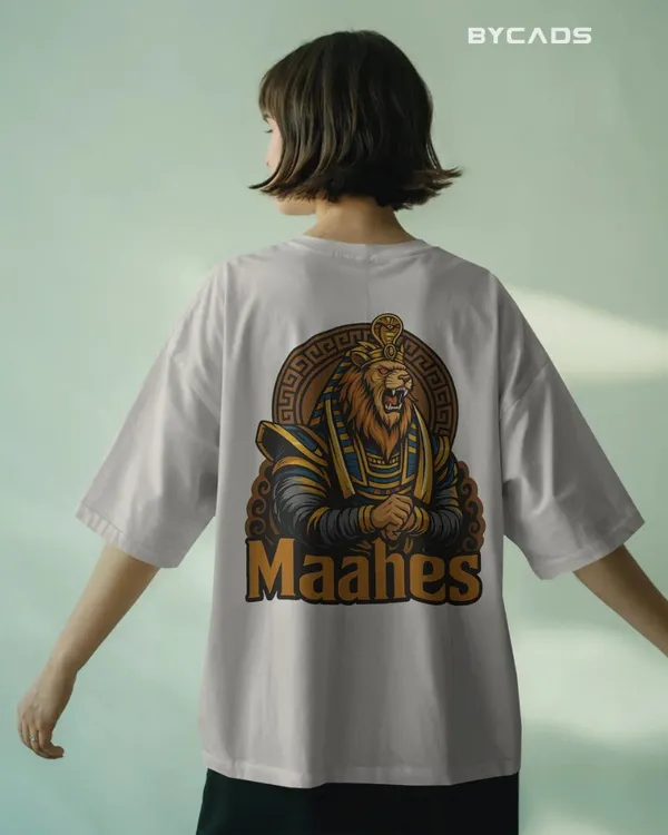 White_Cotton_Maahes_Oversized_Unisex_T-Shirt_|_Egyptian_Warrior_Streetwear