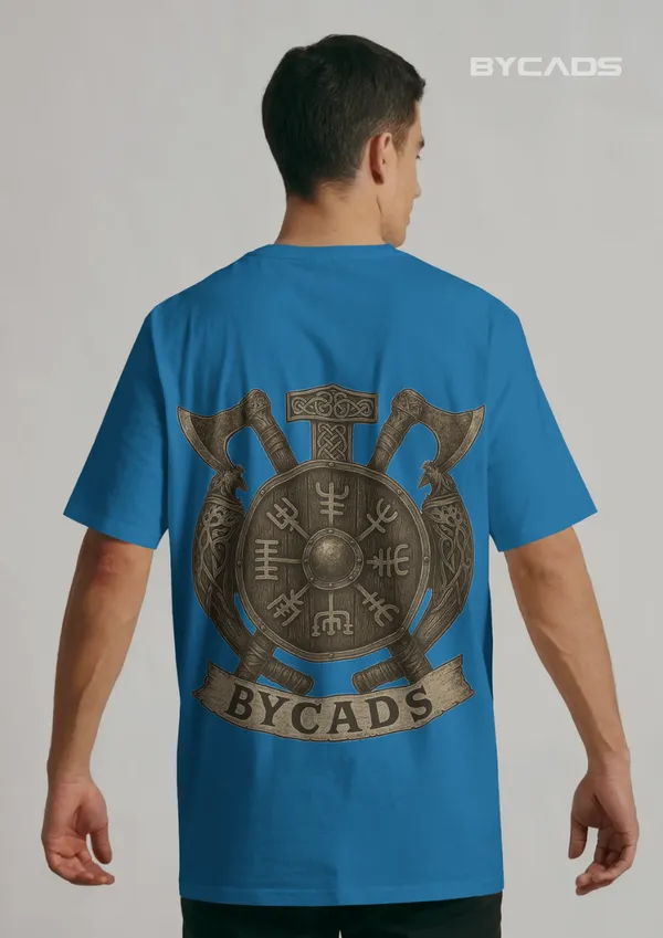Blue_Cotton_Viking_Rune_Shield_Oversized_T-Shirt_|_Nordic_Warrior_Series