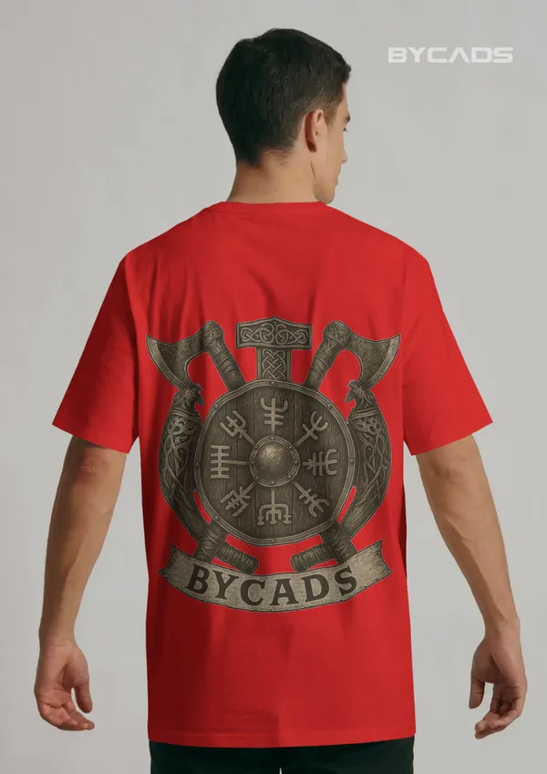 Red_Cotton_Viking_Rune_Shield_Oversized_T-Shirt_|_Nordic_Warrior_Series