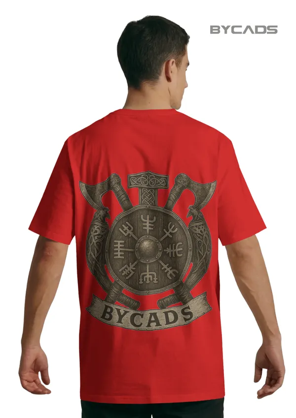 Red_Cotton_Viking_Rune_Shield_Oversized_T-Shirt_|_Nordic_Warrior_Series