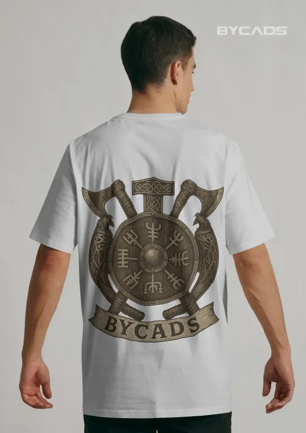 White_Cotton_Viking_Rune_Shield_Oversized_T-Shirt_|_Nordic_Warrior_Series