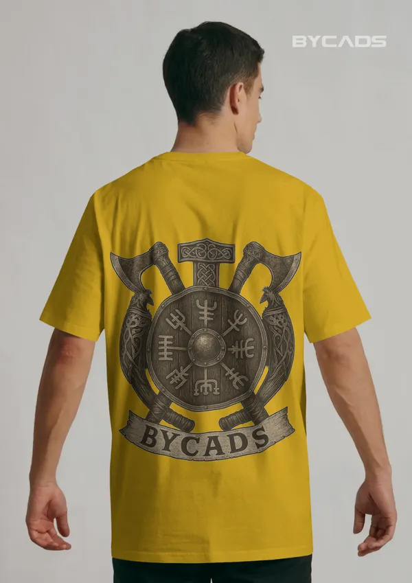 Yellow_Cotton_Viking_Rune_Shield_Oversized_T-Shirt_|_Nordic_Warrior_Series