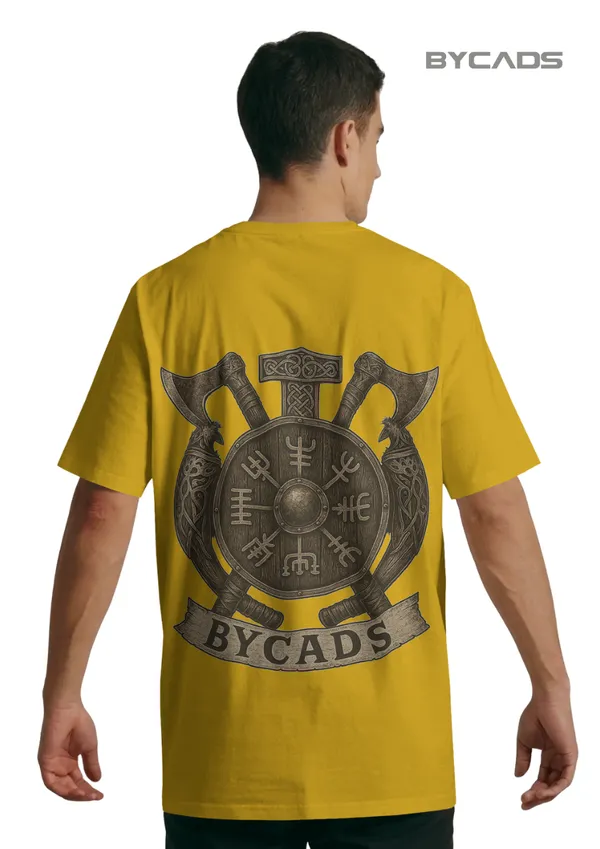 Yellow_Cotton_Viking_Rune_Shield_Oversized_T-Shirt_|_Nordic_Warrior_Series