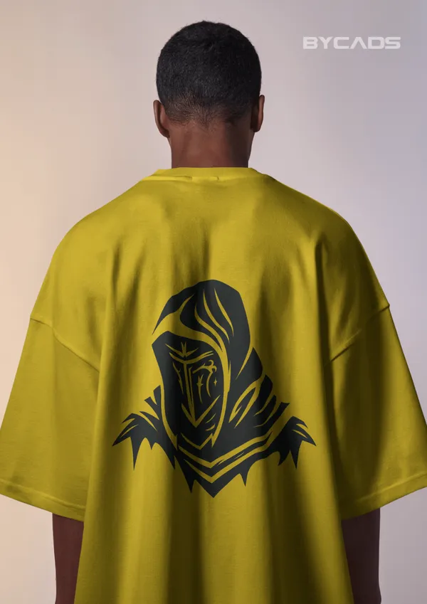 Yellow_Cotton_Dark_Hooded_Knight_Oversized_Unisex_T-Shirt_|_Mysterious_Shadow_Armor_Design