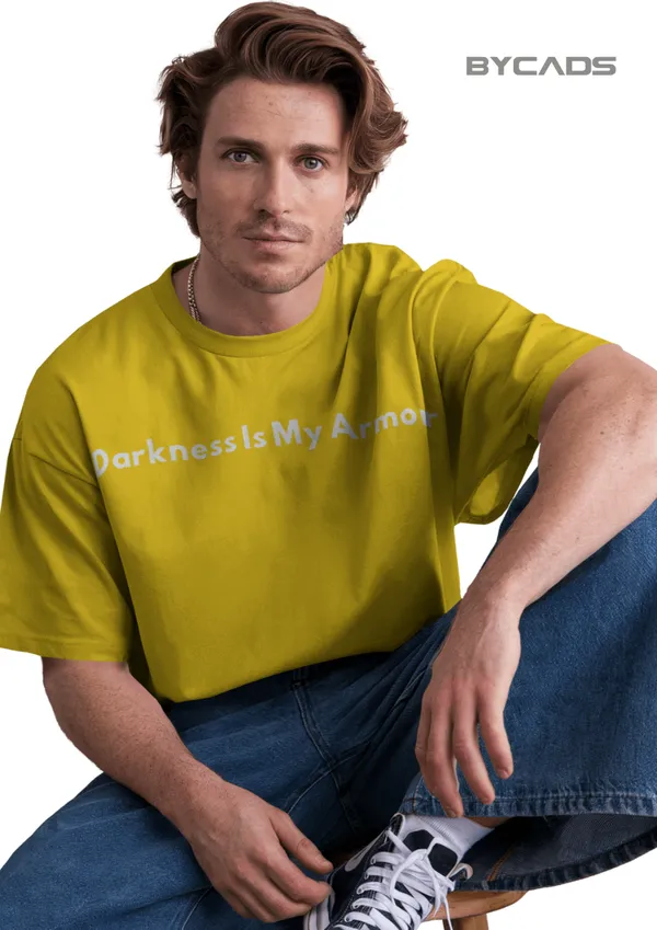 Yellow_Cotton_Dark_Hooded_Knight_Oversized_Unisex_T-Shirt_|_Mysterious_Shadow_Armor_Design