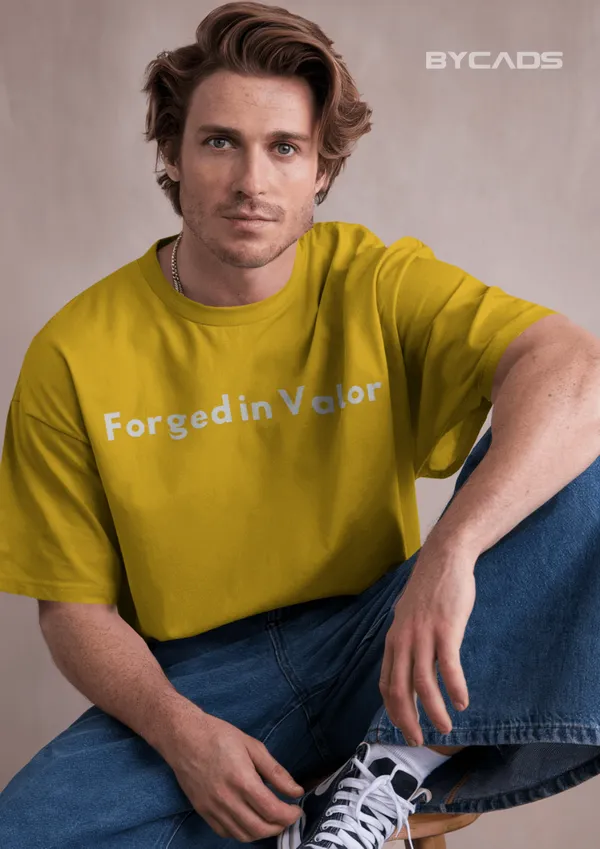 Yellow_Cotton_Golden_Knight_Oversized_Unisex_T-Shirt_|_Medieval_Warrior_Sword_Graphic