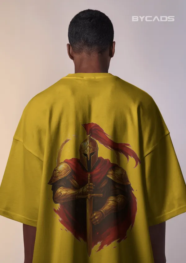 Yellow_Cotton_Golden_Knight_Oversized_Unisex_T-Shirt_|_Medieval_Warrior_Sword_Graphic