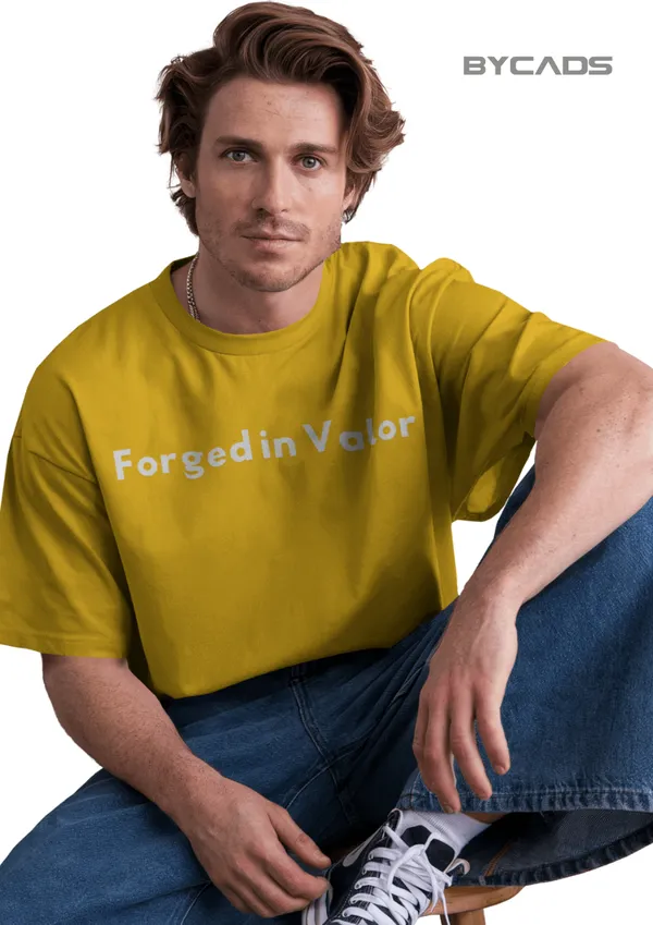 Yellow_Cotton_Golden_Knight_Oversized_Unisex_T-Shirt_|_Medieval_Warrior_Sword_Graphic