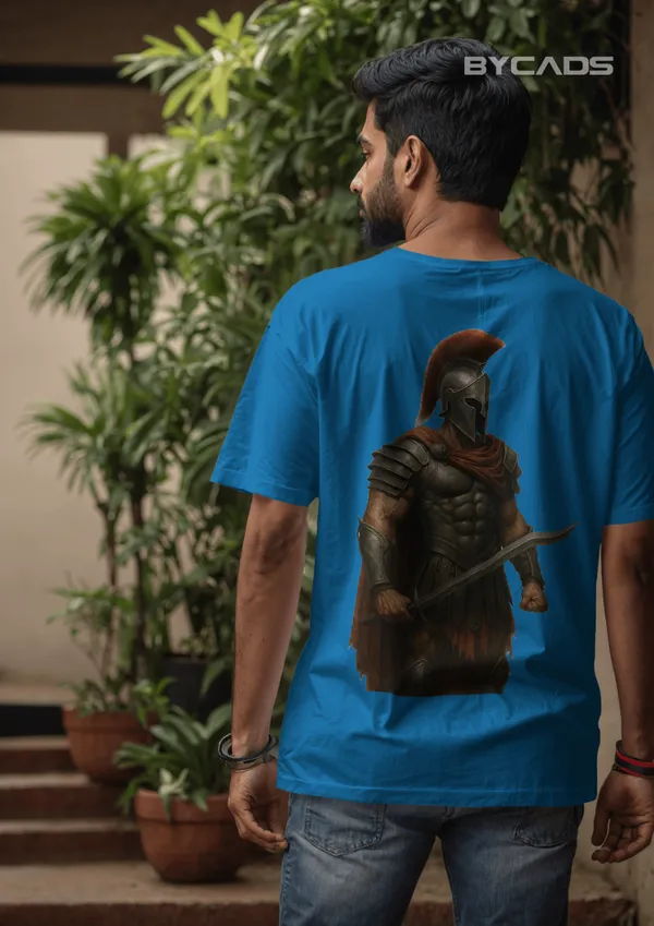 Blue_Cotton_Iron_Spartan_Oversized_Unisex_T-Shirt_|_Ancient_Warrior_Helmet_Graphic