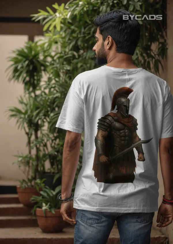 White_Cotton_Iron_Spartan_Oversized_Unisex_T-Shirt_|_Ancient_Warrior_Helmet_Graphic