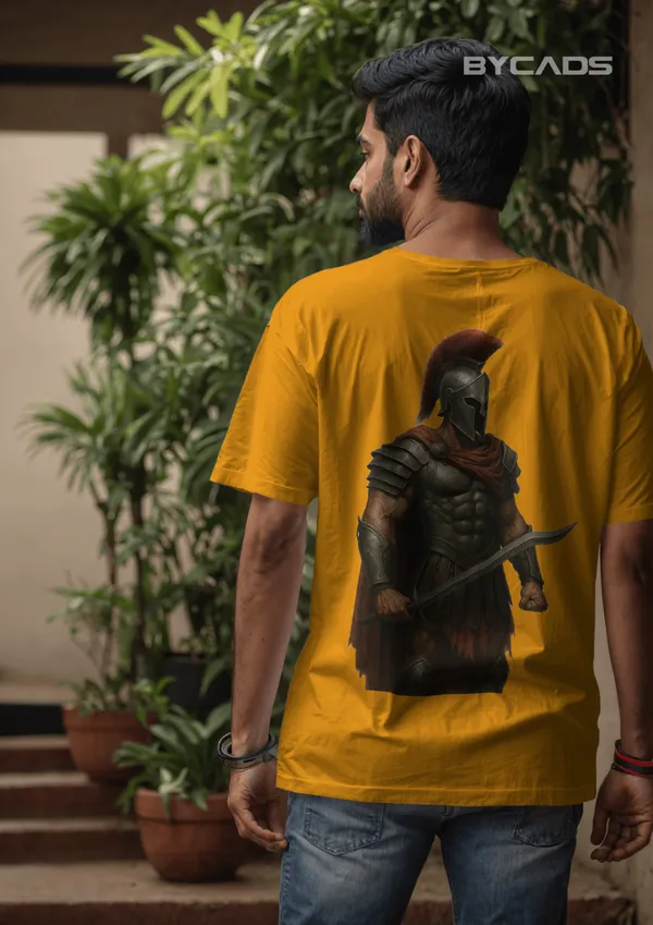Yellow_Cotton_Iron_Spartan_Oversized_Unisex_T-Shirt_|_Ancient_Warrior_Helmet_Graphic