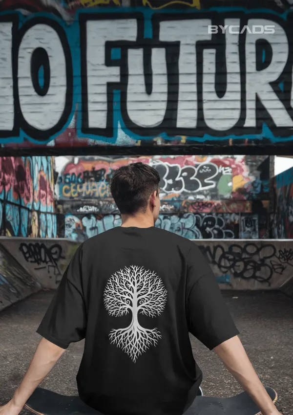 Black_Cotton_Tree_Of_Life_Oversized_Unisex_T-Shirt_|_Nature_Streetwear