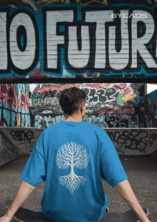 Blue_Cotton_Tree_Of_Life_Oversized_Unisex_T-Shirt_|_Nature_Streetwear