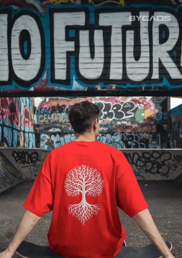 Red_Cotton_Tree_Of_Life_Oversized_Unisex_T-Shirt_|_Nature_Streetwear