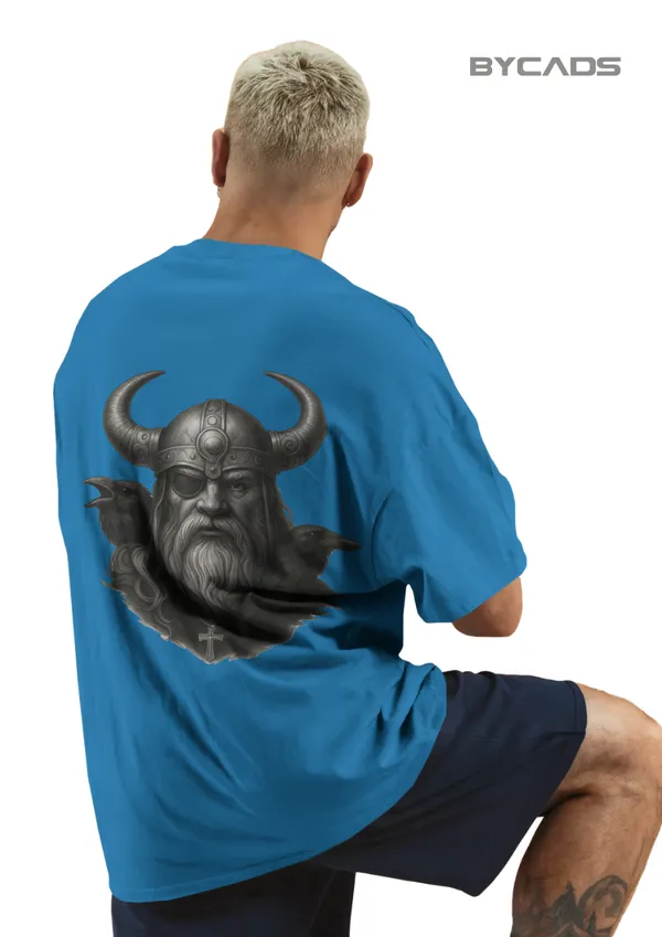 Blue_Cotton_Viking_Warrior_Oversized_Unisex_T-Shirt_|_Norse_Streetwear