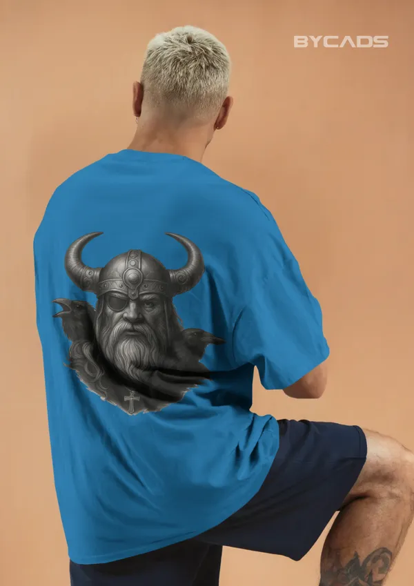 Blue_Cotton_Viking_Warrior_Oversized_Unisex_T-Shirt_|_Norse_Streetwear