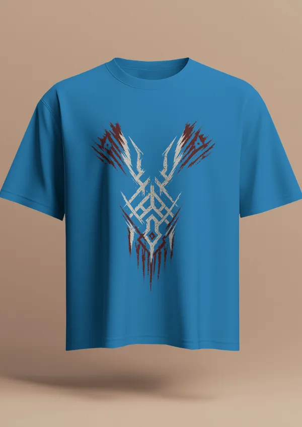 Blue_Cotton_Savage_Circuit_Tribal_Oversized_T-Shirt_|_Signature_Drop
