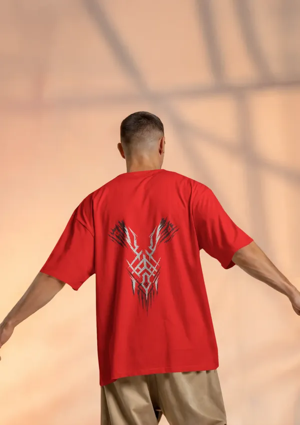 Red_Cotton_Savage_Circuit_Tribal_Oversized_T-Shirt_|_Signature_Drop