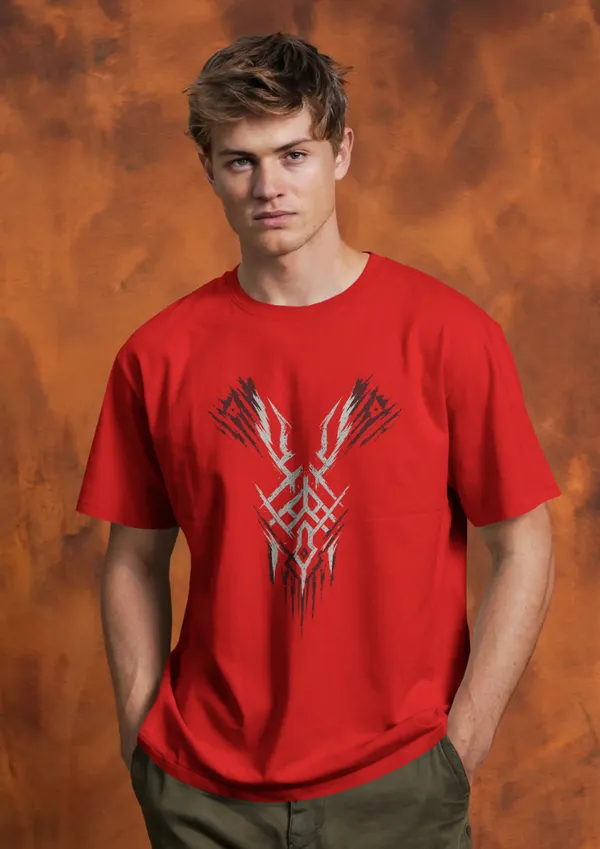 Red_Cotton_Savage_Circuit_Tribal_Oversized_T-Shirt_|_Signature_Drop