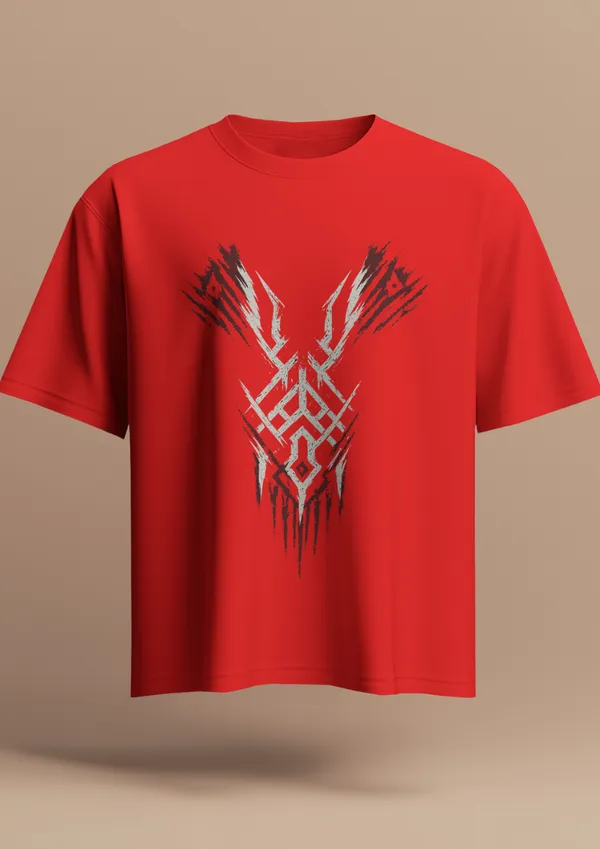 Red_Cotton_Savage_Circuit_Tribal_Oversized_T-Shirt_|_Signature_Drop