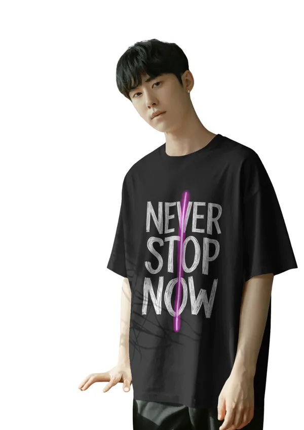 Never_Stop_Now_Neon_Line_Graphic_Oversized_Unisex_cotton_blend_T-Shirt_-_BYCADS