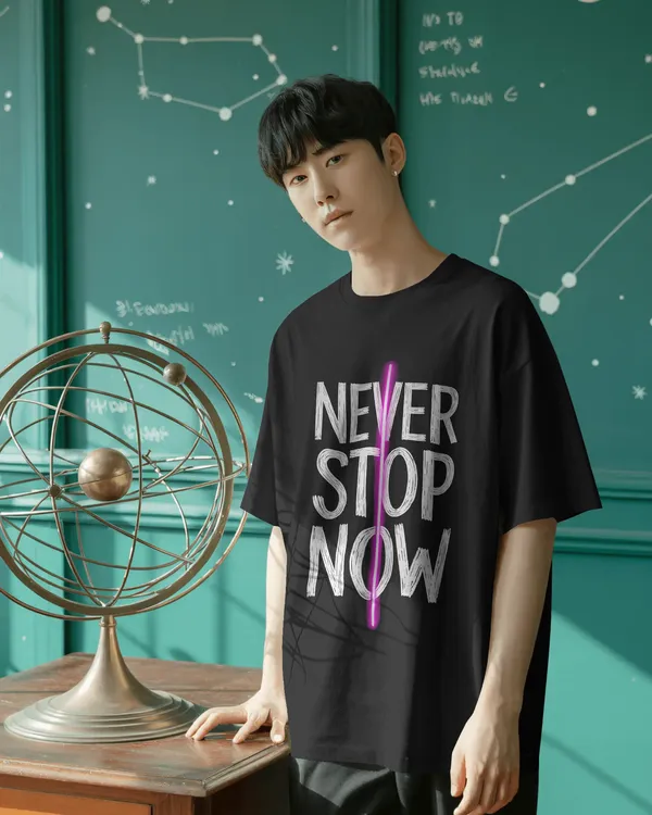 Never_Stop_Now_Neon_Line_Graphic_Oversized_Unisex_cotton_blend_T-Shirt_-_BYCADS