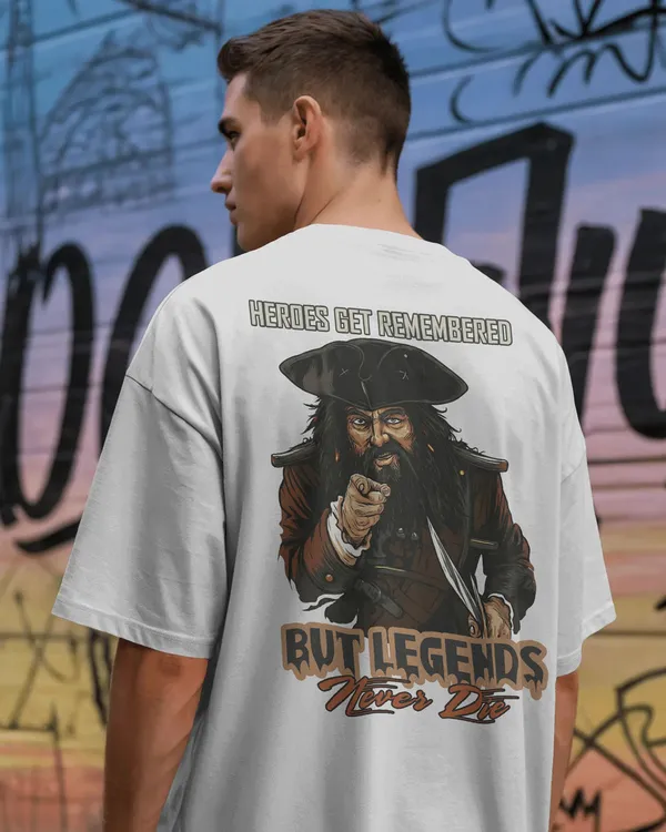 White_Cotton_Legends_Never_Die_Oversized_Pirate_T-Shirt_|_Street_Legacy_Drop
