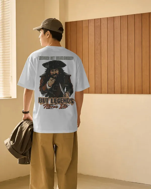 White_Cotton_Legends_Never_Die_Oversized_Pirate_T-Shirt_|_Street_Legacy_Drop