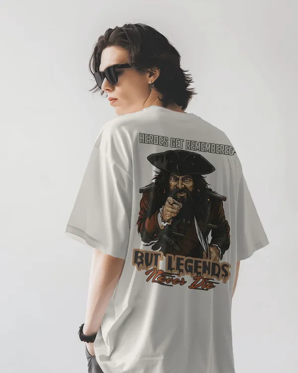 White_Cotton_Legends_Never_Die_Oversized_Pirate_T-Shirt_|_Street_Legacy_Drop
