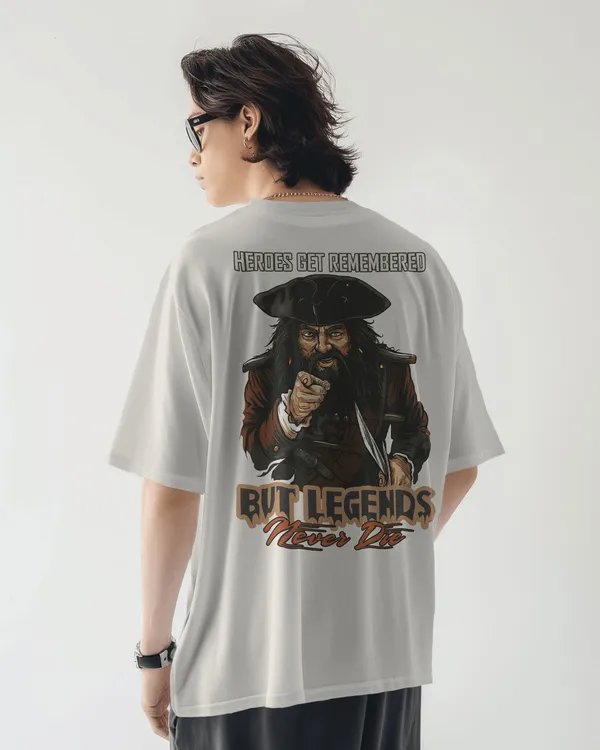 White_Cotton_Legends_Never_Die_Oversized_Pirate_T-Shirt_|_Street_Legacy_Drop