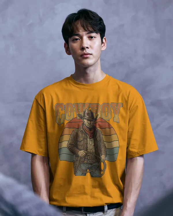 Yellow_Cotton_Retro_Cowboy_Oversized_Unisex_T-Shirt_|_Vintage_Western_Style