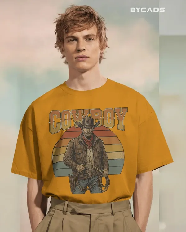 Yellow_Cotton_Retro_Cowboy_Oversized_Unisex_T-Shirt_|_Vintage_Western_Style