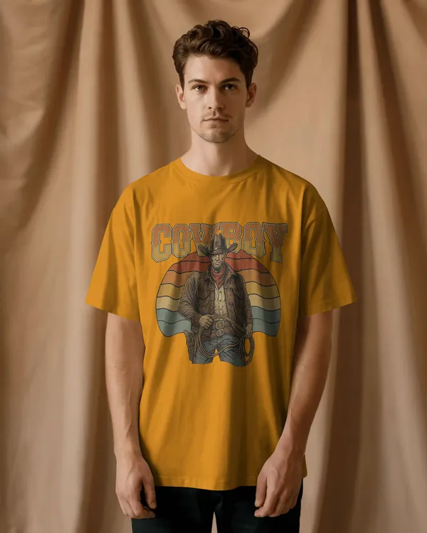 Yellow_Cotton_Retro_Cowboy_Oversized_Unisex_T-Shirt_|_Vintage_Western_Style