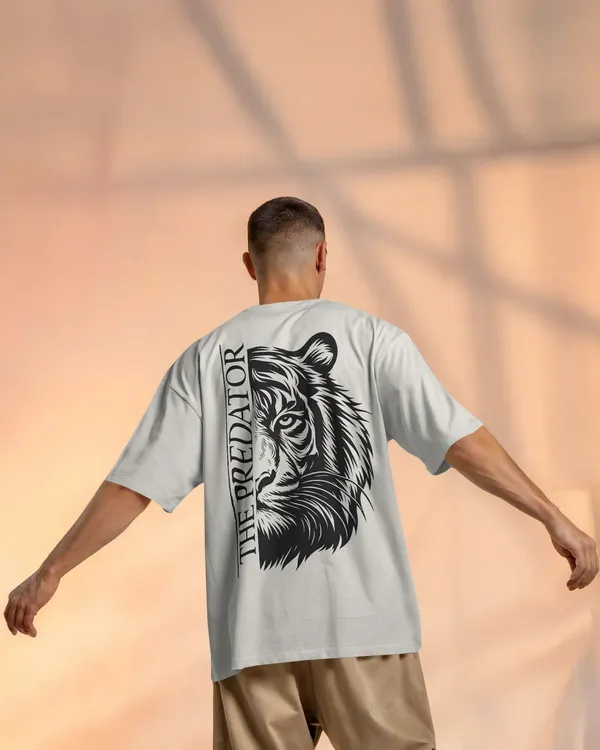 White_Cotton_Predator_Tiger_Oversized_T-Shirt