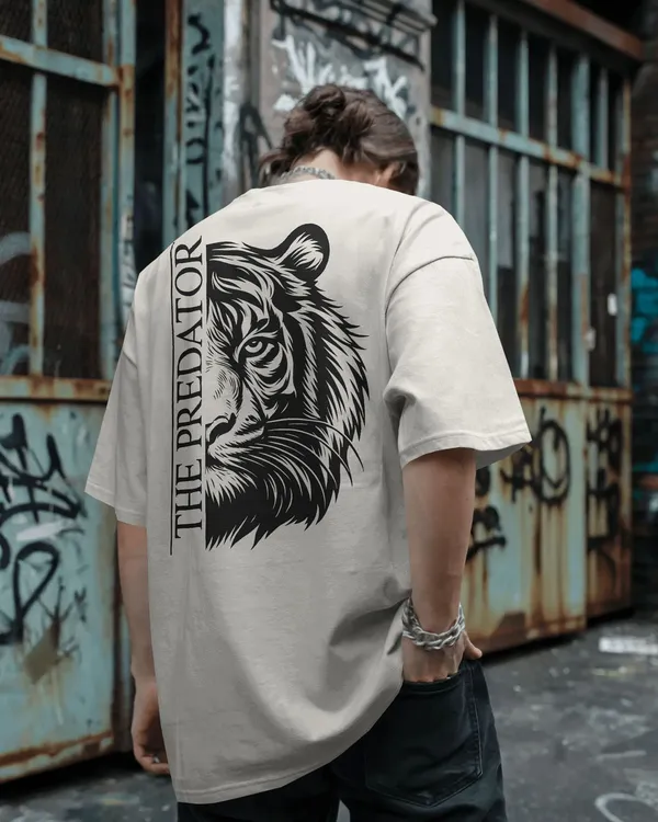 White_Cotton_Predator_Tiger_Oversized_T-Shirt