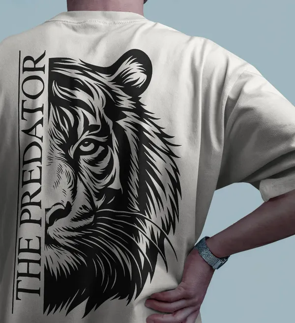 White_Cotton_Predator_Tiger_Oversized_T-Shirt