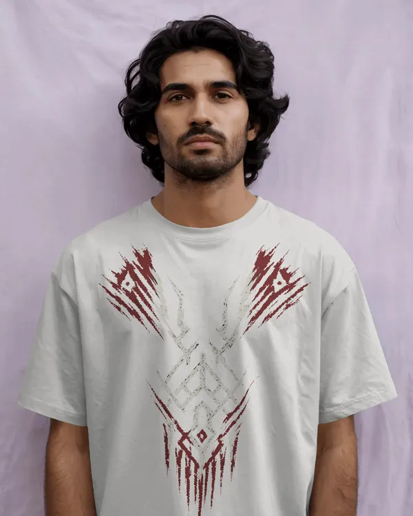 White_Cotton_Savage_Circuit_Tribal_Oversized_T-Shirt_|_Signature_Drop