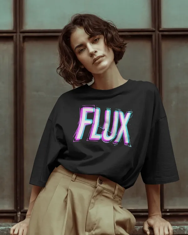 FLUX_Neon_Glitch_Graphic_Unisex_Streetwear_cotton_blend_T-Shirt_-_BYCADS
