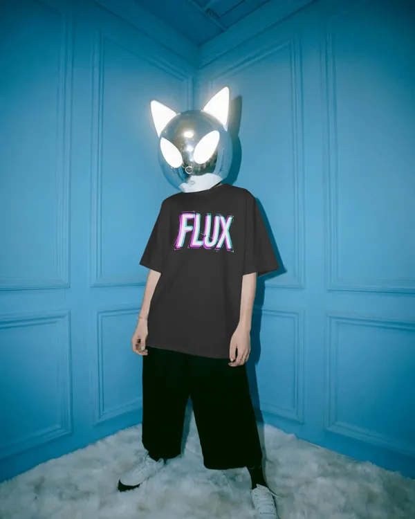 FLUX_Neon_Glitch_Graphic_Unisex_Streetwear_cotton_blend_T-Shirt_-_BYCADS