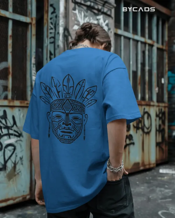 Blue_Cotton_Tribal_Warrior_Spirit_Oversized_T-Shirt_|_Bold_Ethnic_Power